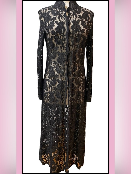ASHLEE Jackets & Blazers - ASHLEE 2pc Black Stretch Lace Long Duster & Lined Pant Vintage Size M